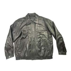 Pierre Cardin Black Genuine Leather Bomber Jacket Size XL